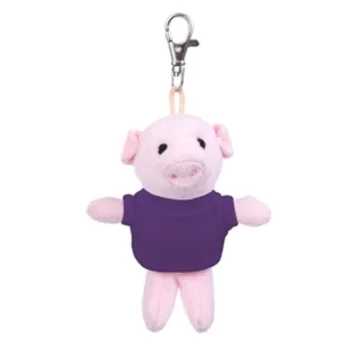 Kawaii Plush Toys Stuffed Pig Keychain Bag Decoration With Purple Body Clothes