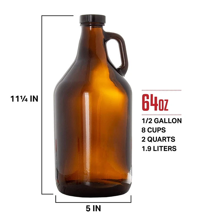 64 Oz Half Gallon Jug With Lid Amber Glass Keg Beer Bottles Growlers