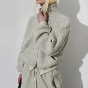 Women's Casual Fleece  Two-Piece Set Solid Long-Sleeved Hooded Cardigan and Elastic Sweatpants Tracksuits for Winter Daily Wear