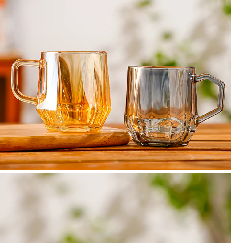 High Quality 280ml Six Sided Glass Cup Coffee Water Tea Mugs Glassware ...