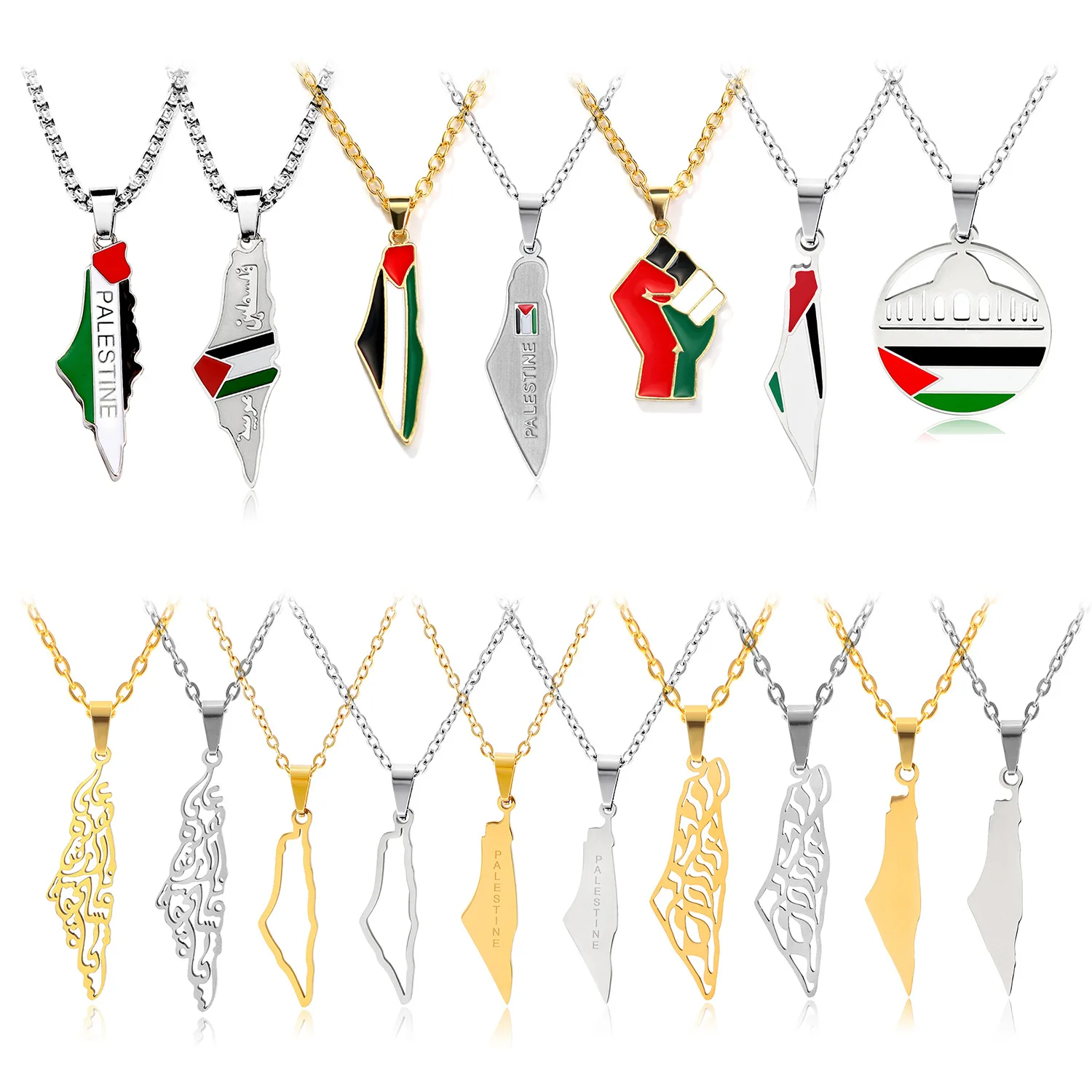 Palestine Flag Necklace – Stainless Steel Arabic Design Pendant, 20 Inch Unisex Jewelry - View #9