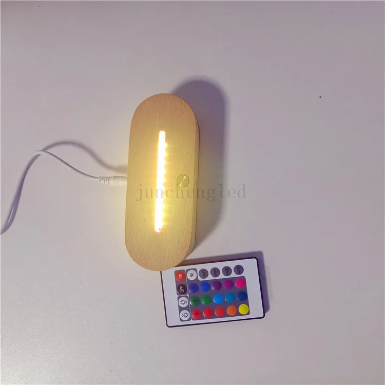 7 Color LED Oval Wooden RGB 3D Lamp Holder Blank Acrylic New Design Wooded 3D Acrylic Lamp Base LED Lamp Night Light