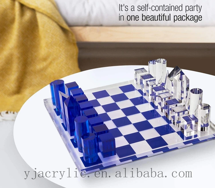High Quality Custom Chess Board Games Checkers Building Blocks Luxury Backgammon Acrylic Chess Set