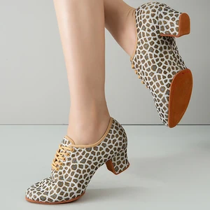 Customizable Heel Leopard 3.5cm Women Latin Dance Shoes Sandals 5cm Low Heel Ballroom Cha Cha Tango Modern Dance Shoes