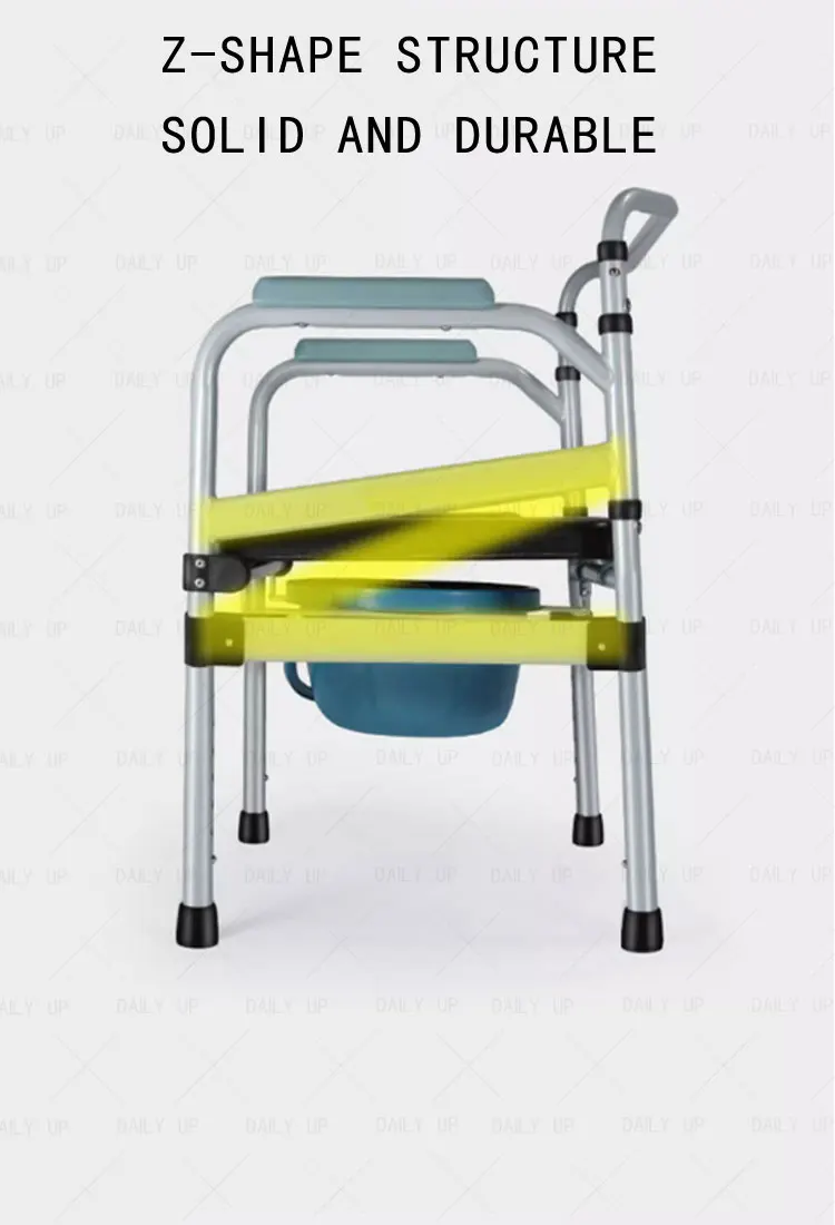 Upholstered Folding Commode Chair With Armrests Adjustable Anti-Skid Shower Chair For Disabled Hospital Patient