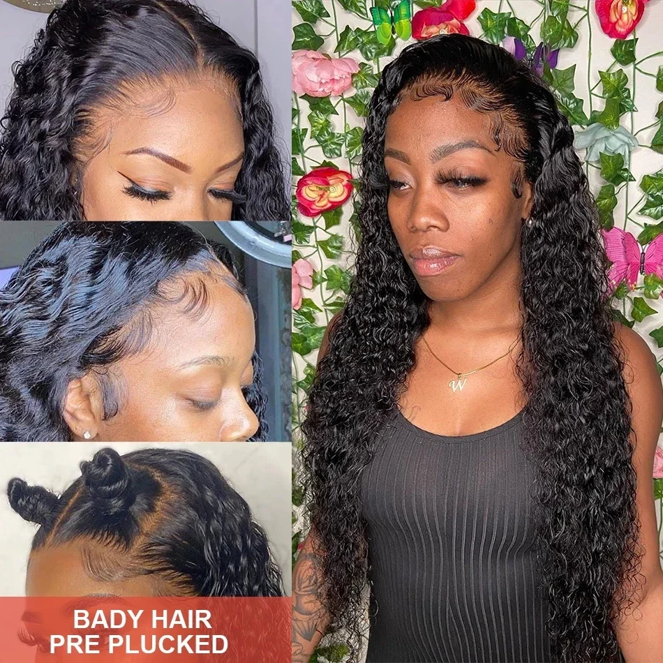 Parrucca frontale a onde profonde per donne Parrucca frontale in pizzo trasparente 13x4 senza colla Capelli umani 28 30 32 pollici Brasiliani ricci bagnati e ondulati_voghion.com