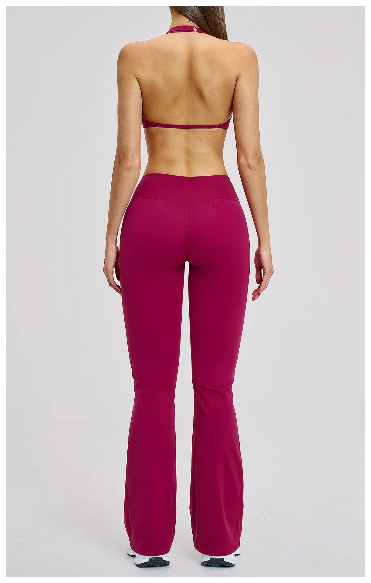 Brushed Spandex/Nylon Solid Yoga Suit Halter Neck Breathable Full Length Hollow 2-piece  detail