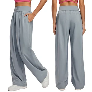 Custom Solid Drawstring High Waist Slimming Wide Leg Breathable Lightweight Quick Dry Yoga Sports Sweatpants for Women