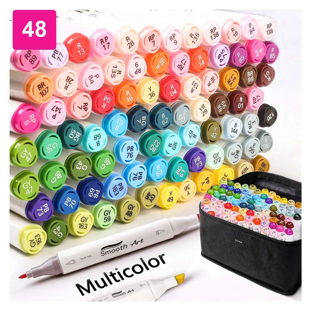 60/80 Colors Graphic Marker Pen Dual Tip Sketch Pen Double Ended Finecolour Sketch  Marker With Black Bag