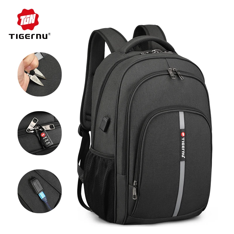 For Tigernu T-B3893 USB Laptop Backpack High Capacity Oxford Waterproof  Material Zipper Fashionable Business Travel Bag for Men