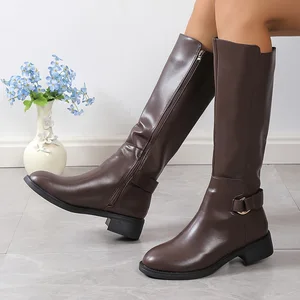 2026 Cross-border New Knight Boots Fashion Versatile Plus-size Women's Shoes Thick Heel Non-slip Wear-resistant Boots