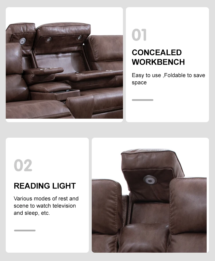 Manwah Cheers Fabric Power Headrest Recliner Sectional Sofa Set With