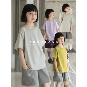 YOEHYAUL CD1497 Factory Wholesale Loose Casual Big Kids Oversized T-shirt 4-16T Teen Girls Baggy T Shirts Plain Tshirt for Kids