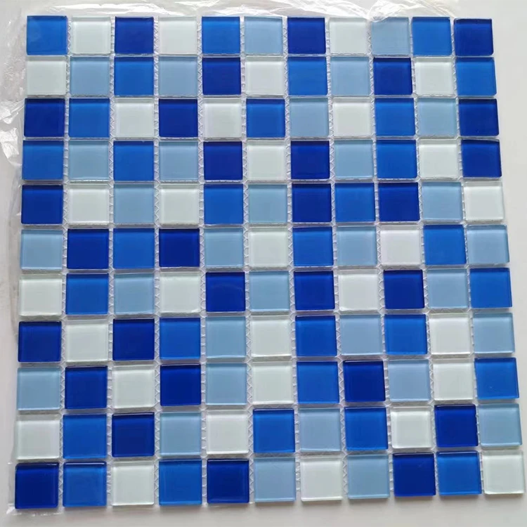 Three colors sky blue mixed glass mosaic tiles for bathroom wall and swimming pool