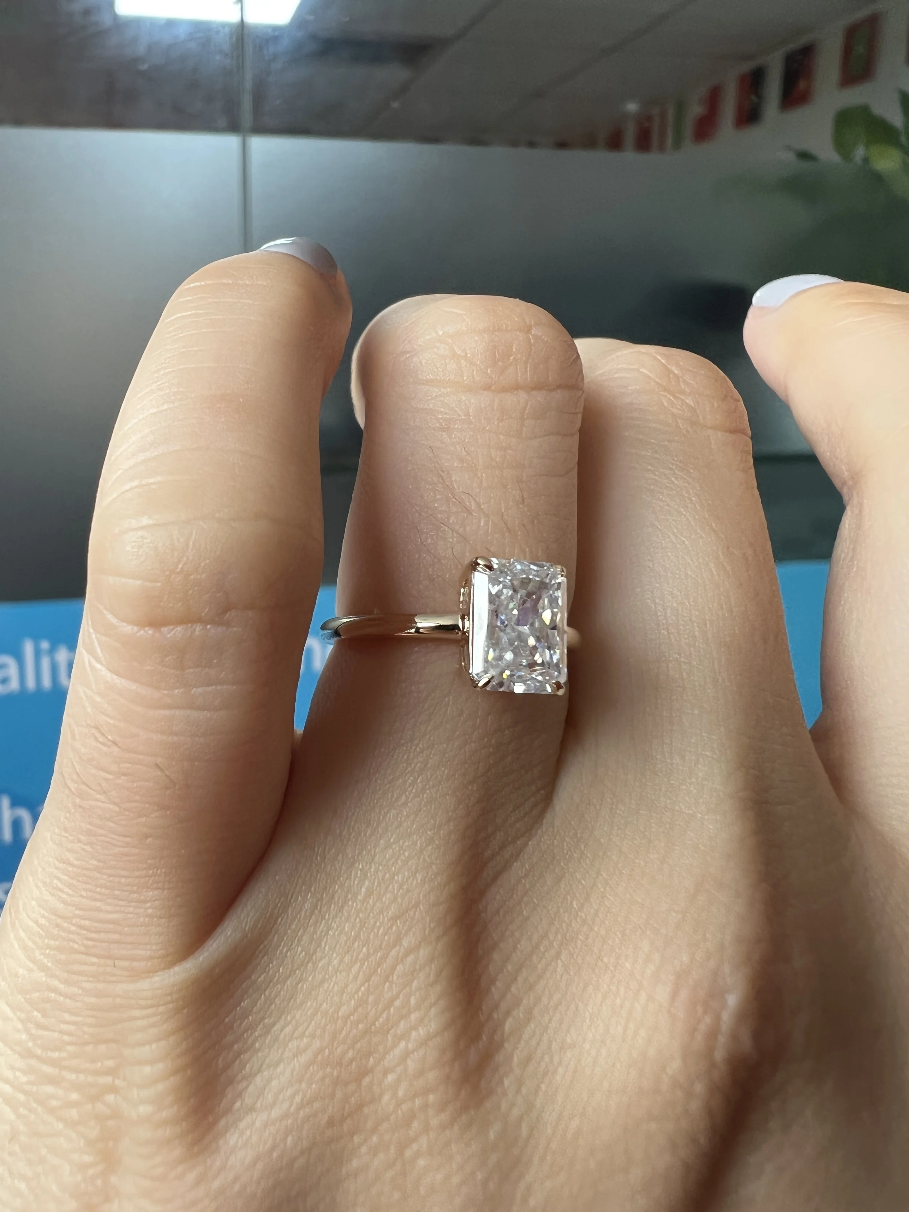 Moissanite Ring Rectangular Cushion Cut Engagement Rings 14kt/18kt