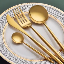 Luxury gold cutlery wedding High quality mirror polish Portugal knife spoon fork