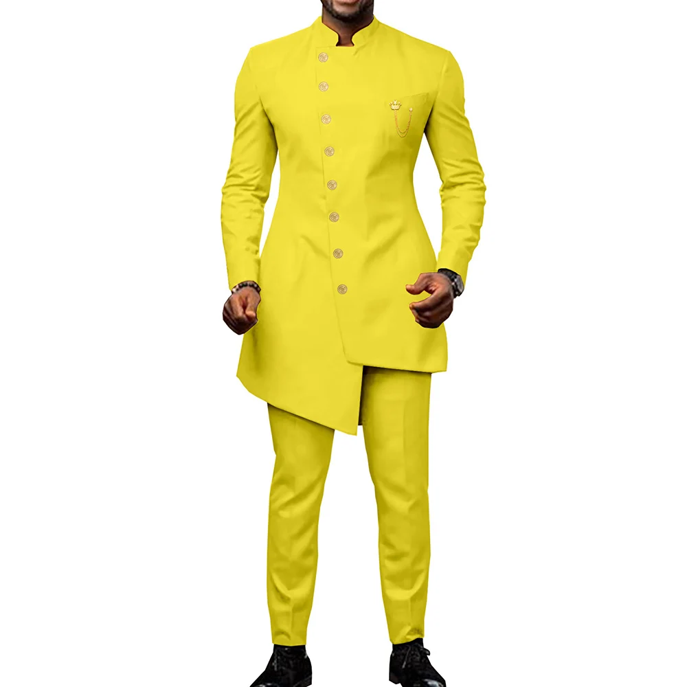Stylish Stand Color Blue Men Suits Tuxedo Blazer Terno Hombre Elegant Long Jacket Pants aperçu 6