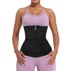 Women's Neoprene Sports Shapewear Double Belted Zipper Waist Trim with Firm Control Everyday Belly Tinting Padded Shaper