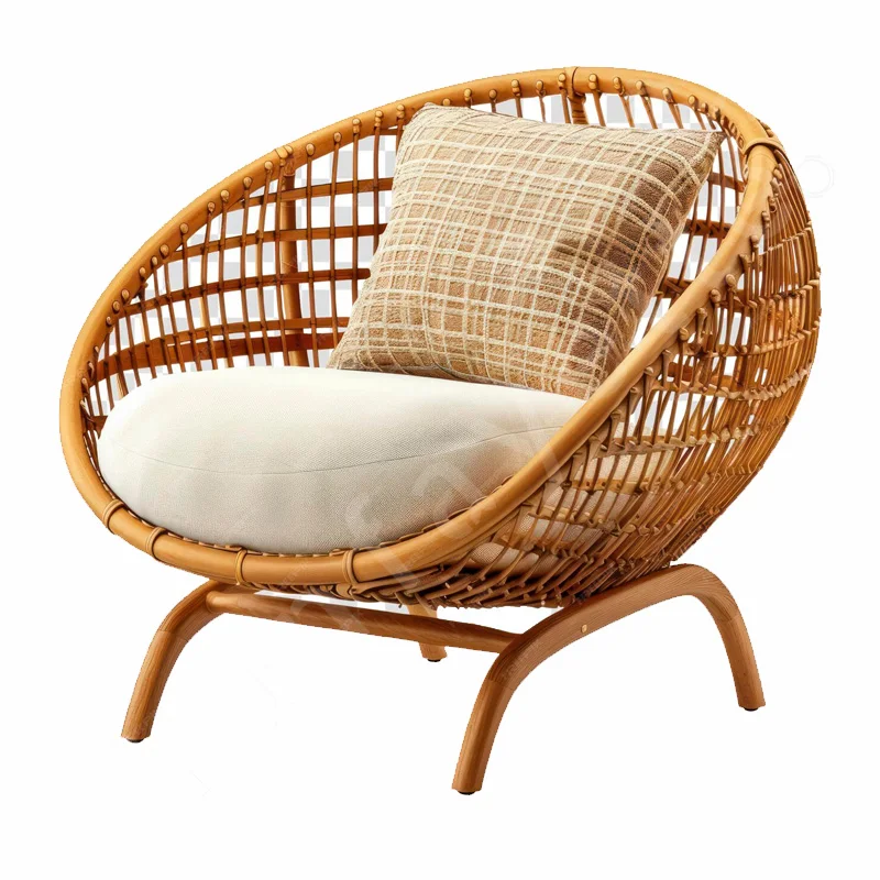 Bamboo and Rattan Children Cane Chair Child Large Wicker Rocking Chair Mid  Century Rattan Swivel Chair - Main Image