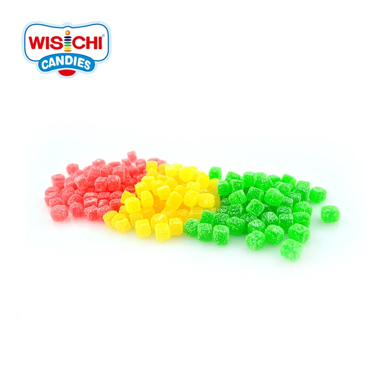 Free Sample High Quality Cube Shape Jelly Candy Gummy Sour Sweet Mix Fruity Gummy Halal Soft Candy