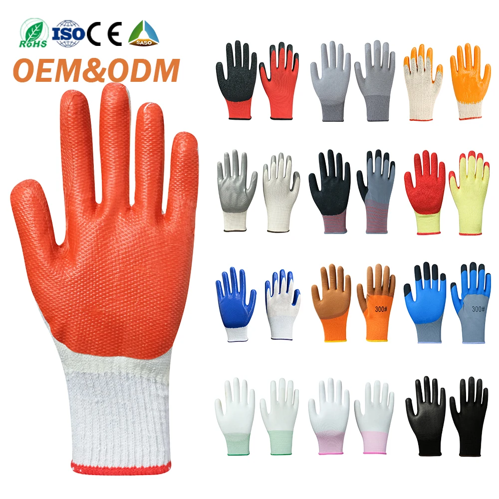 Industrial Latex/Nitrile Coated Embossed Work Safety Gloves Anti-slip Cutting Breathable Work Gloves