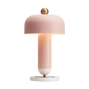 Modern mushroom table light with marble base for childien's room bedside home decor hotel villa nordic pink metal table lamps