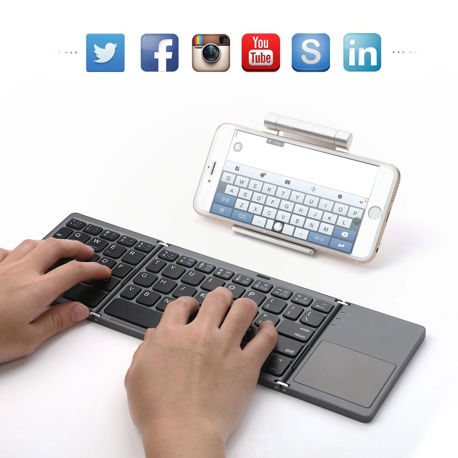 B033 Mini Folding Keyboard with Touchpad Wireless BT Keyboard for ipad Phone Tablet Portable Keyboard