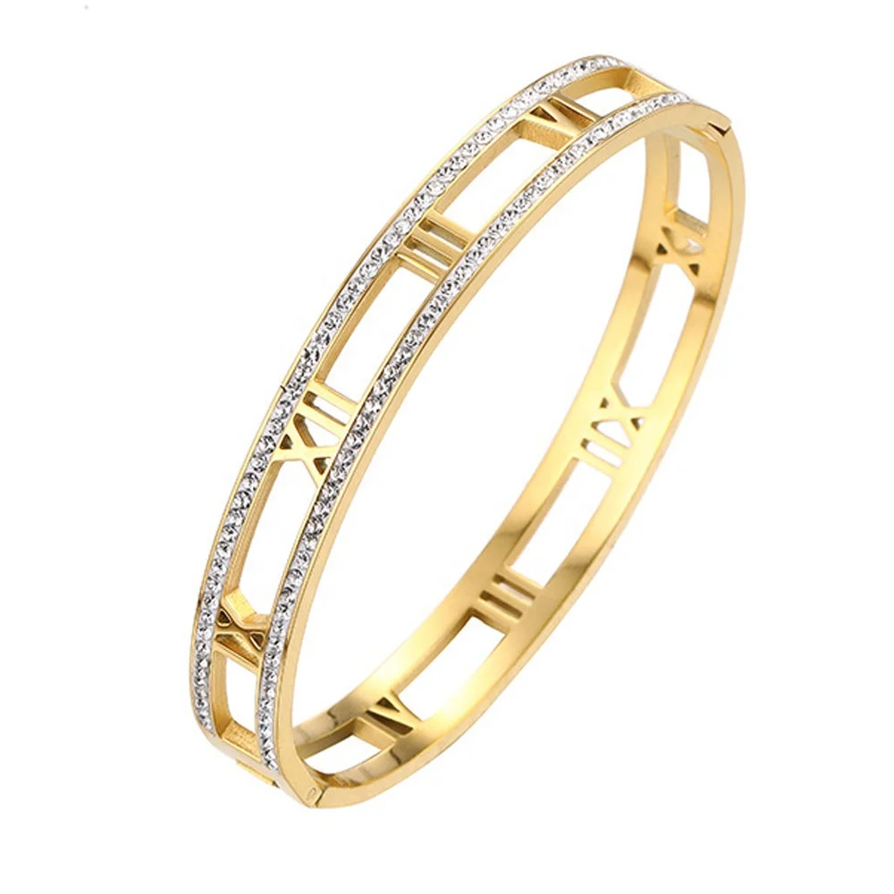 Charming Roman Number Crystal Rhinestone Bangle Bracelet - Main Image