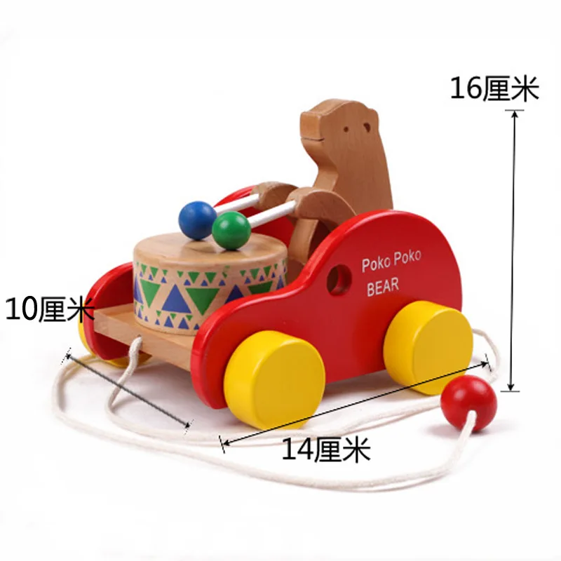 Baby Wooden Push Drag Pulling String Car Toddler Educational Musical Knock  Xylophone Drumming Bear Toys