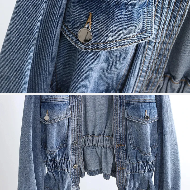 Denim Jacket Female V-neck Waist Fashion Trend All-match Women Jean Jackets in Bulk