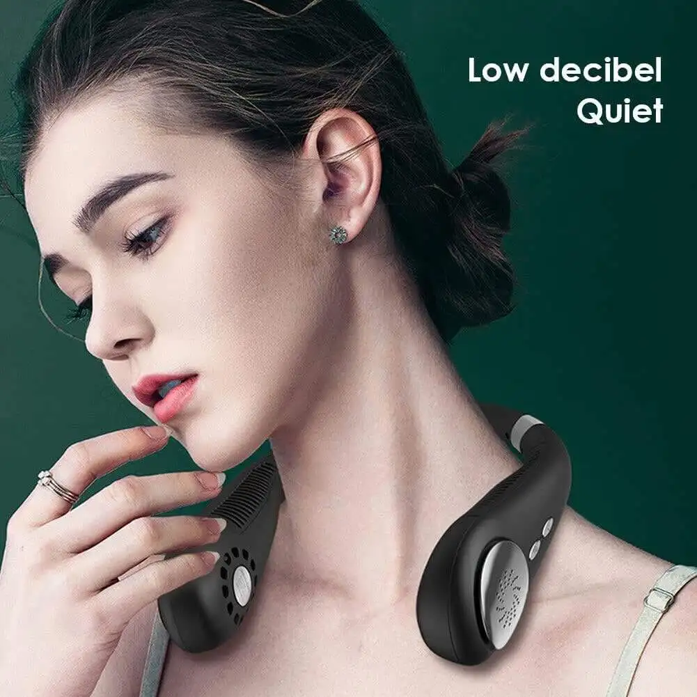 便携式USB无叶涡轮颈悬挂风扇长电池寿命静音充电五风速户外运动用