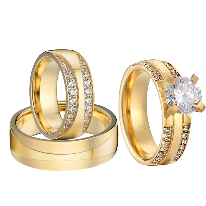 14k oro lleno plateado diamante anillos de compromiso joyería las mujeres  boda conjuntos señoras amantes cúbicos zirconia par anillo
