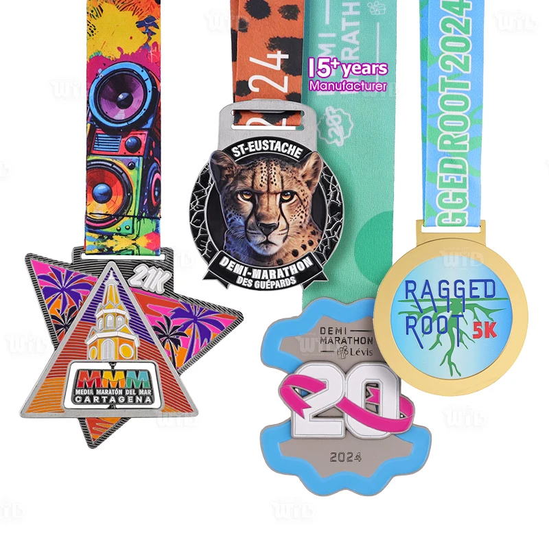 Medalha de Maratona Personalizada de Fábrica com Fitas, Crie Sua Própria Medalha Esportiva Personalizada, Medalha Metálica de Alta Qualidade com Esmalte 3D