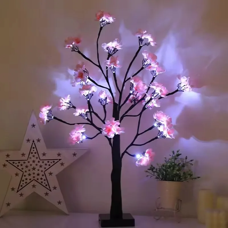 Spring New Product Led Peach Blossom Lamp Fairy String Lights Battery Operated Artificial Tree Lamp Bedroom Room Decoration