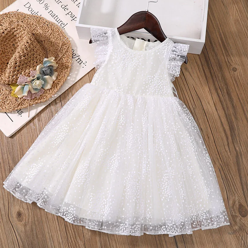 Elegant Toddler Girls Dress with Lace and Flutter Sleeves
