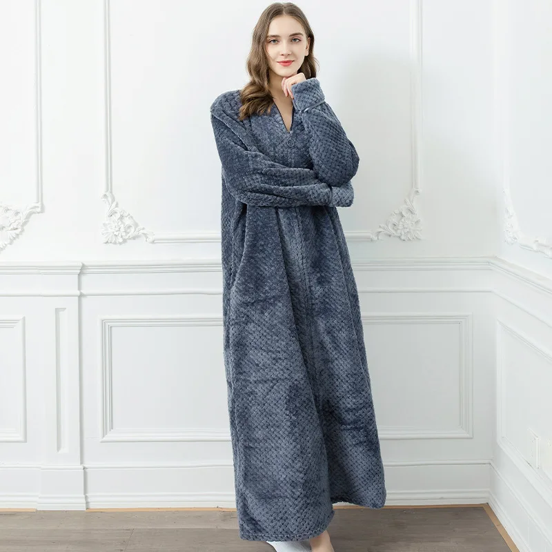 Night Dress Women Bathrobe Flannel Robe Women'S Winter Lengthened