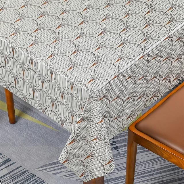 Boen High Quality Abstract Linear Pattern Beige PVC Tablecloth