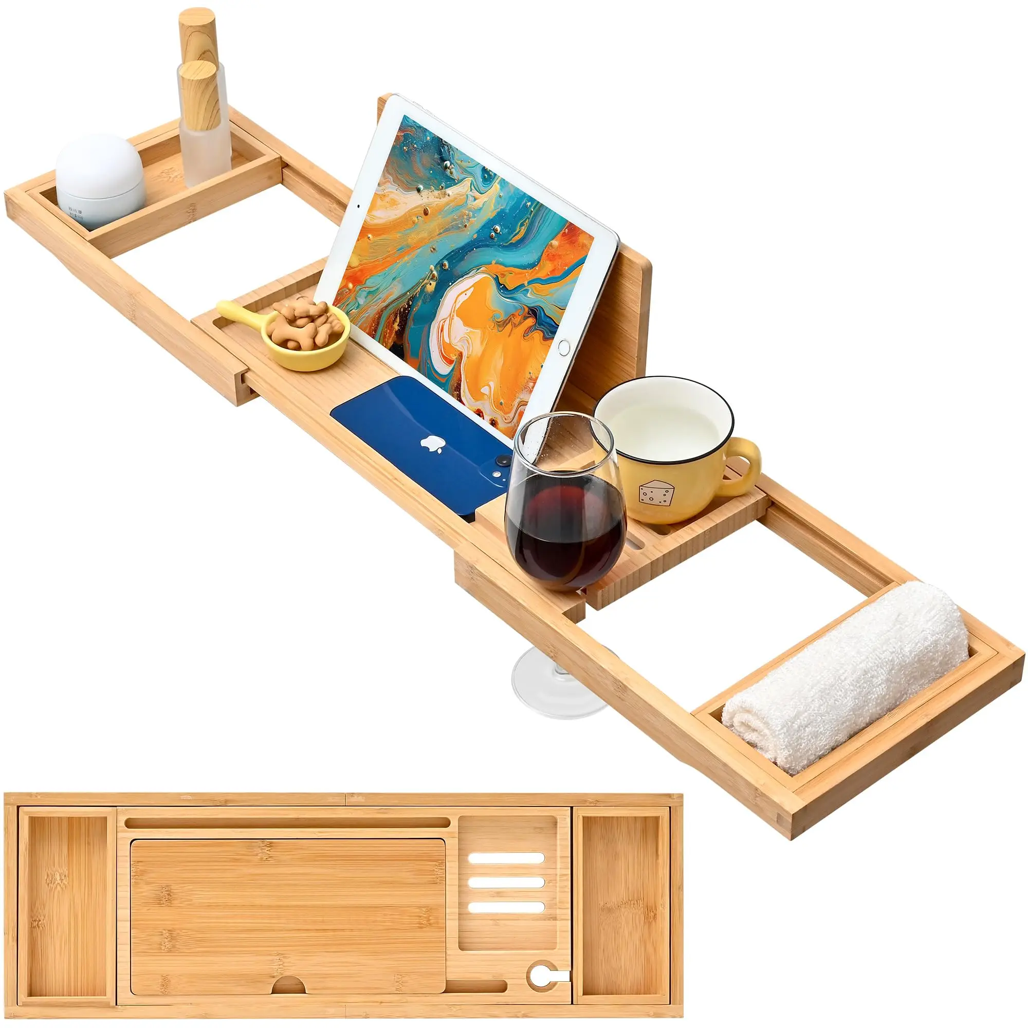 Factory Wholesale with Adjustable Scalability Bathtub Tray Bamboo Bathtub Caddy Tray for Shower Bathroom Accessory