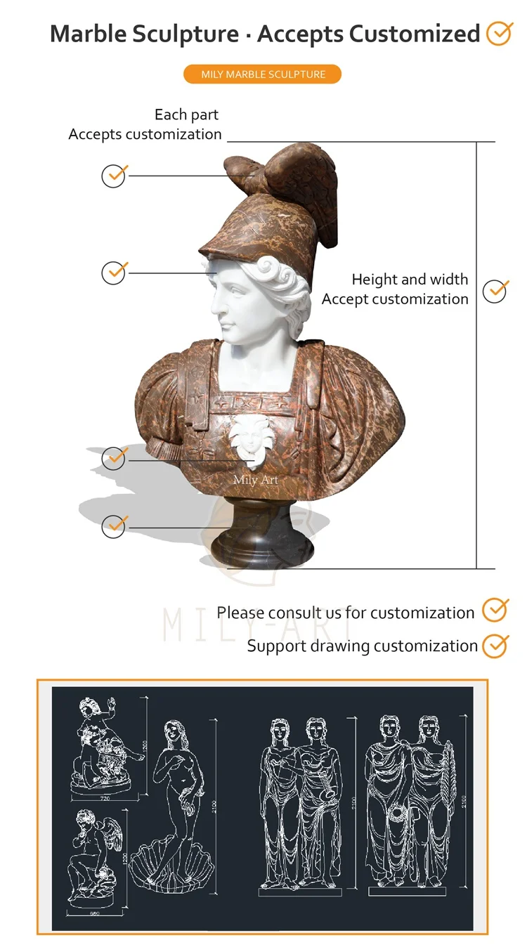 Custom Life Size Natural Stone Marble Carving Custom Bust Statue