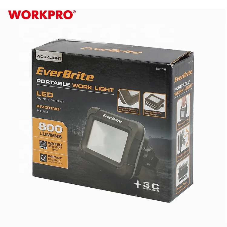 EverBrite Portable Led Flood Work Light CREE LED 800 Lumens 3D Batteries Include 