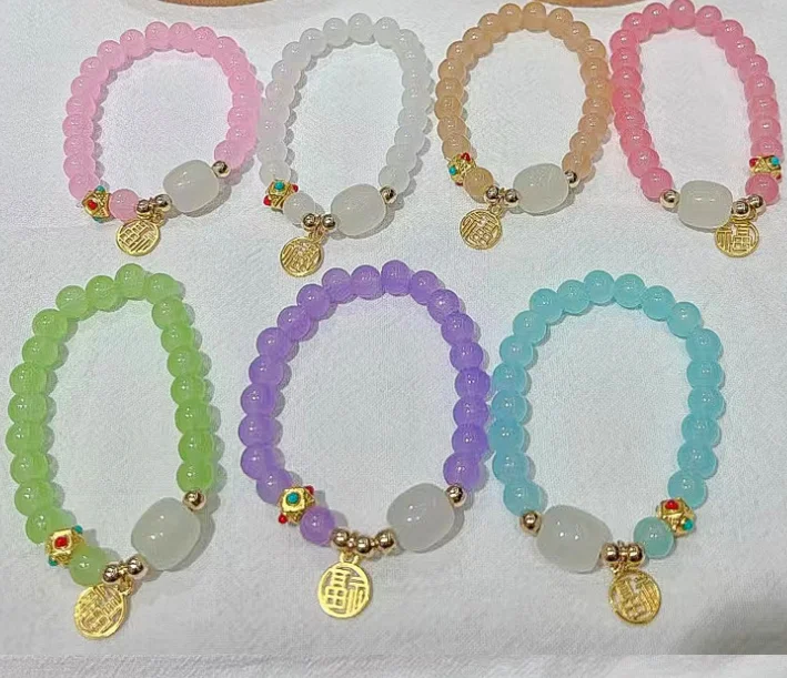 Custom logo Charm Glass Stone Beaded Bracelets Chinese Style Fashion Charm Gemstone Bracelets Premium Souvenir Gifts