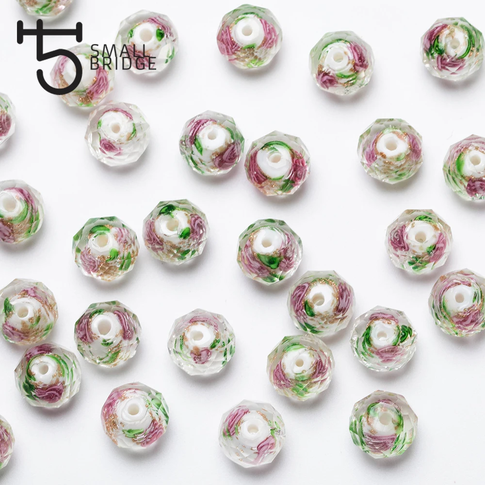 12mm Multicolor Murano Faceted Glass Lampwork Beads for Jewelry Making Diy Beads Flower Transparent Round Beads factory