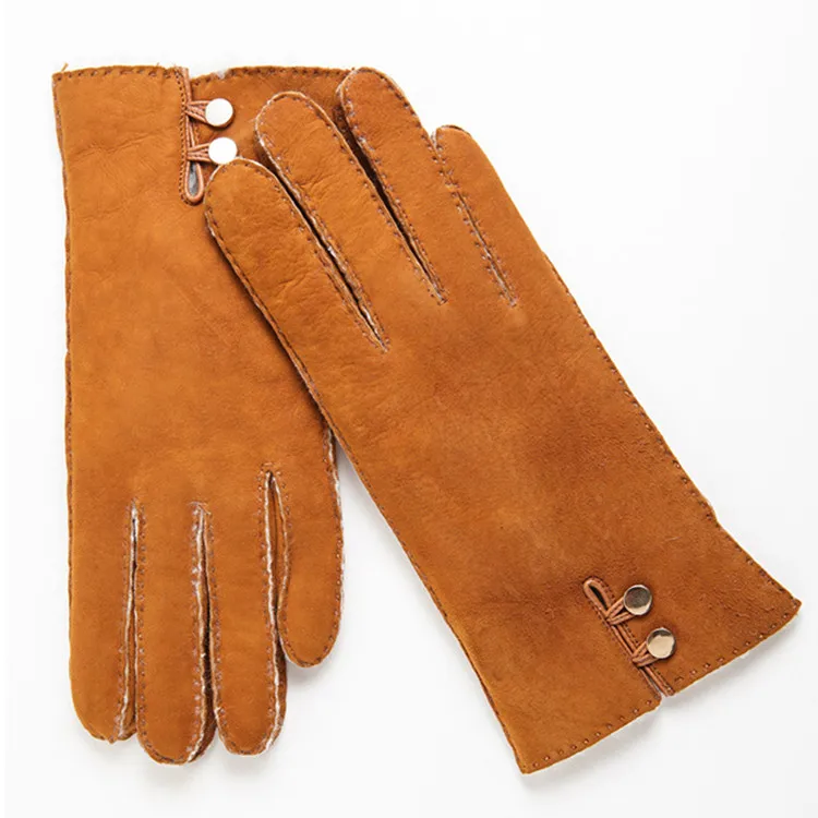 Зимние женские перчатки из овчины и кашемира теплые с мехом модные закрытыми пальцами натуральной кожи