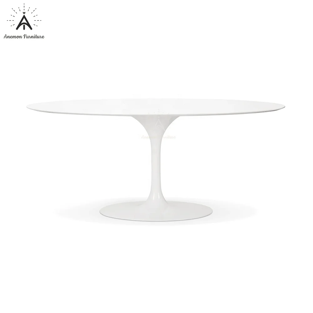 AF T158 Italian Design White Coated Fiberglass Oval Tulip Dining Table