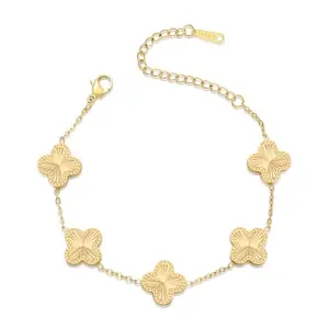 18K Gold Plated Clover Bracelet Dupes Gold Lucky Bracelet for Women Flower Four Leaf Bracelets Jewelry Gifts for Women