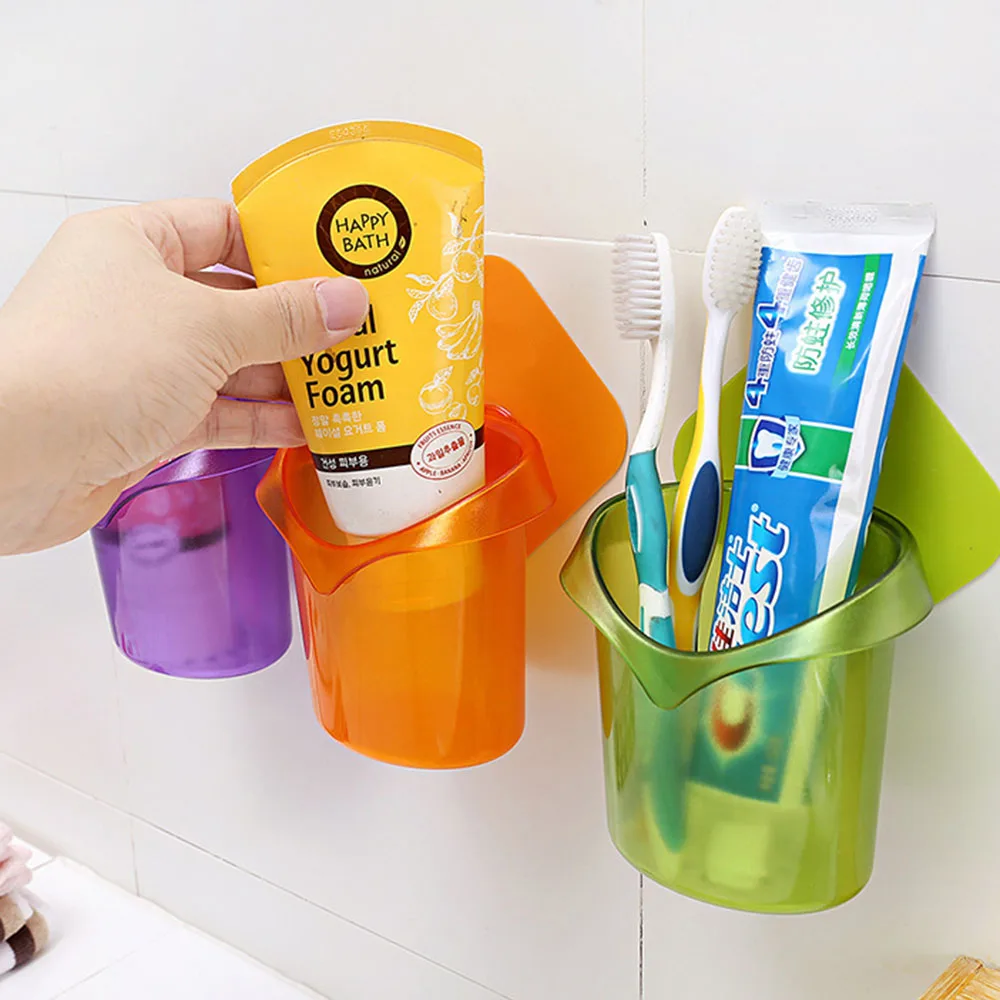 Cross Border Non Perforated Adhesive Wall Mounted Creative Suction Cup Plastic High Lightweight Durable Mouthwash Storage Tier