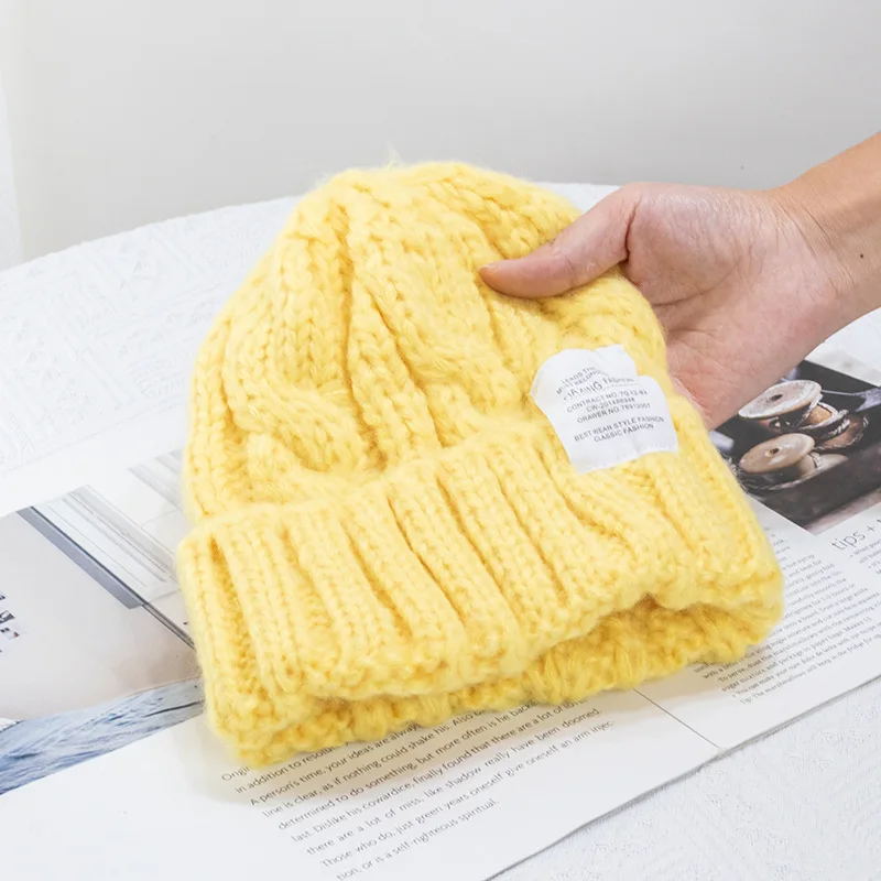 Custom Embroidery Logo Solid Color Warm Winter Beanie Knit Hat
