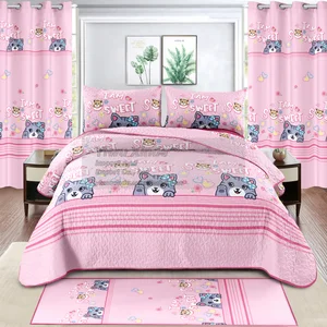 Kids Quilt Bedding Set Microfiber Fabric Non-Toxic European Style Printed Design 7Pcs 200TC Thread Count Cotton Filling