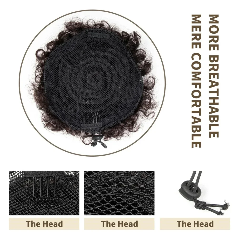 Echthaar-Afro-Puff-Pferdeschwanz mit Kordelzug, lockig, kurze Pferdeschwänze für Kinder und Mädchen, brasilianisches Remy-Haar_voghion.com