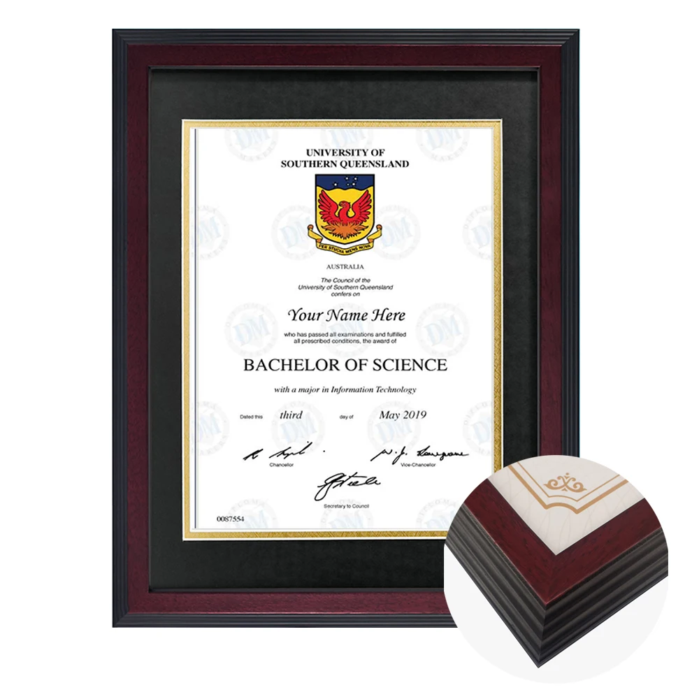 Rectangular certificate frame displaying graduation diploma elegantly